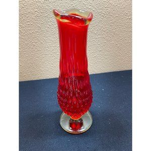Mid Century Modern Swung Glass Hobnail Vase Amberina